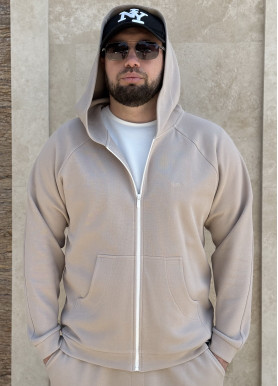 Костюм чоловічий спортивний на блискавці худі та штани лакоста преміум мокко