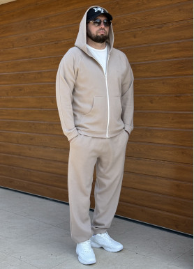 Костюм чоловічий спортивний на блискавці худі та штани лакоста преміум мокко