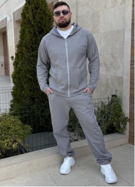 Костюм чоловічий спортивний на блискавці худі та штани лакоста преміум сірий