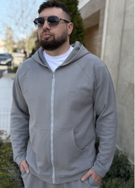 Костюм чоловічий спортивний на блискавці худі та штани лакоста преміум сірий