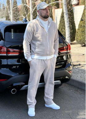 Костюм чоловічий з лампасами та на змійці ласкоста преміум мокко