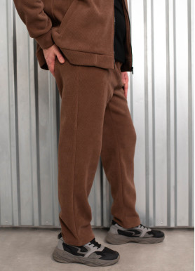 Костюм чоловічий теплий з лампасами та на змійці вельвет на полар флісі мокко