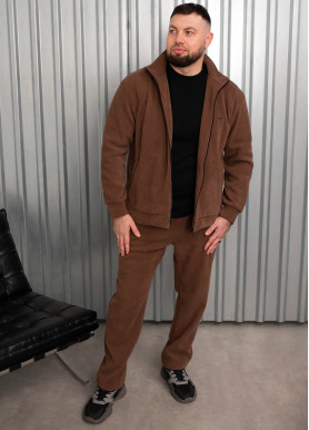 Костюм чоловічий теплий з лампасами та на змійці вельвет на полар флісі мокко