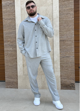 Сорочка чоловіча вільного крою преміум костюмка світло-сіра