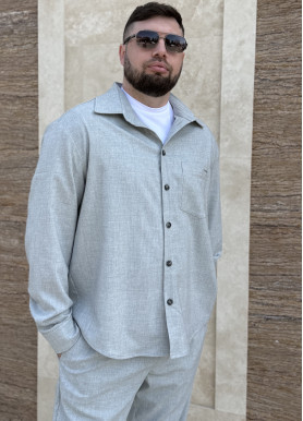 Сорочка чоловіча вільного крою преміум костюмка світло-сіра