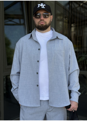 Сорочка чоловіча вільного крою преміум костюмка блакитна