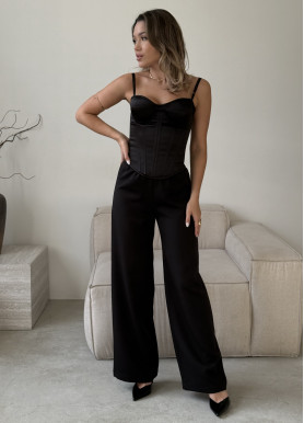 Корсетний топ премиум атлас черный