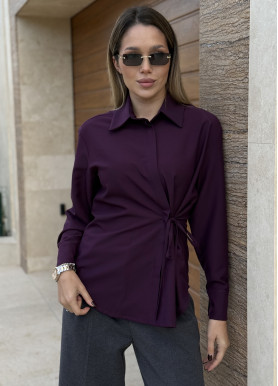 Блуза с запахом и боковой завязкой вискоза сливовая