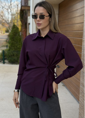 Блуза с запахом и боковой завязкой вискоза сливовая