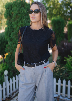 Футболка віскозний шовк та мереживо чорна Футболка віскозний шовк та мереживо чорна