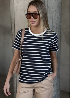 Футболка смугаста з рибаною чорно-біла