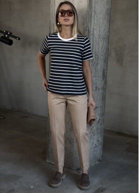 Футболка смугаста з рибаною чорно-біла