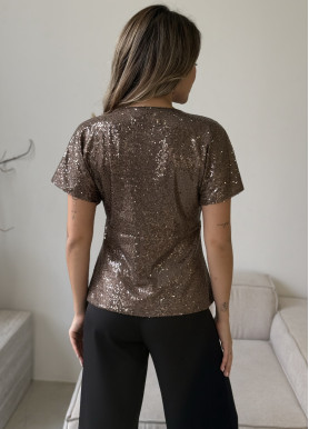 Топ с пайетками и V-вырезом вискоза золото