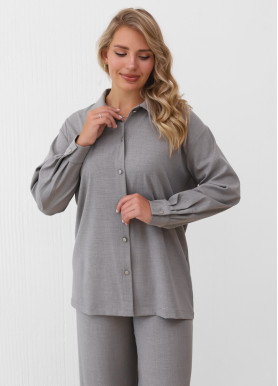 Костюм прогулочный с рубашкой костюмка премиум светло-серый