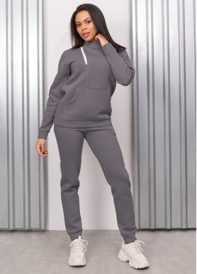 Костюм на флісі трьохнитка зі змійкою в стилі куртки-косухи графіт Костюм на флісі трьохнитка зі змійкою в стилі куртки-косухи графіт