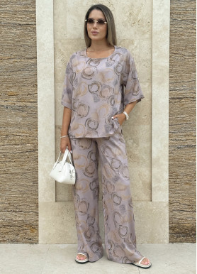 Трикотажный костюм вискоза мокко принт