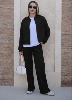 Трикотажный костюм с бомбером шерсть черный