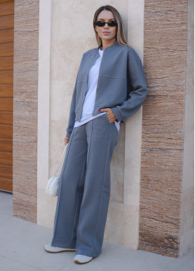 Прогулянковий костюм з бомбером вовна сірий