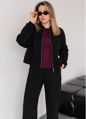 Прогулочный костюм с бомбером полар флис вельвет графит