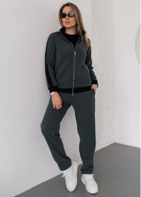 Костюм на флисе с лампасами и на змейке вельвет графит