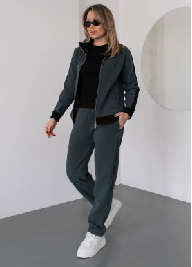 Костюм на флисе с лампасами и на змейке вельвет графит