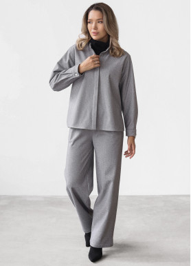 Прогулянковий костюм з фактурою "ялинка" та сорочкою на потайній планці вовна сірий