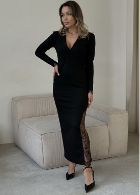 Вечірня сукня з мереживним розрізом віскоза та мереживо чорне