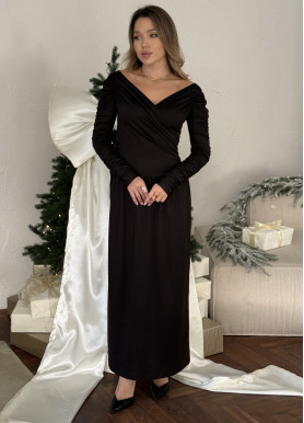 Вечірня сукня-максі  з голими плечима віскоза чорна