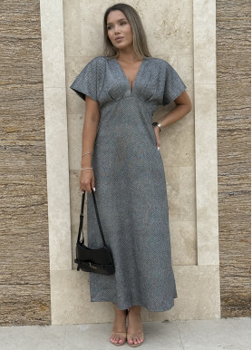 Сукня-міді з декольте і прямою спідницею віскоза с эффектом сяяння сіра