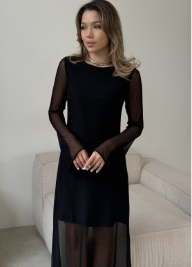 Вечірня сукня з розкльошеними рукавами блиск чорна віскоза