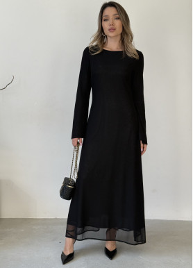 Довга сукня з розкльошеними рукавами чорна віскоза