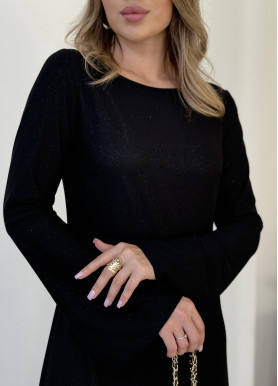 Довга сукня з розкльошеними рукавами чорна віскоза