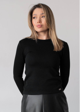 Лонгслив базовый с утеплителем гладкий вискоза черный