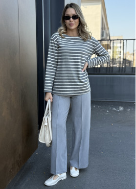 Лонгслив женский в полоску хлопок серый