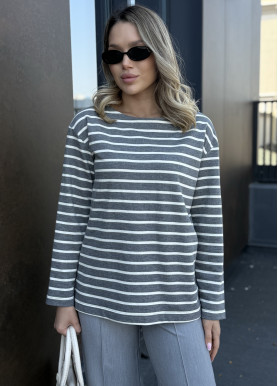 Лонгслив женский в полоску хлопок серый
